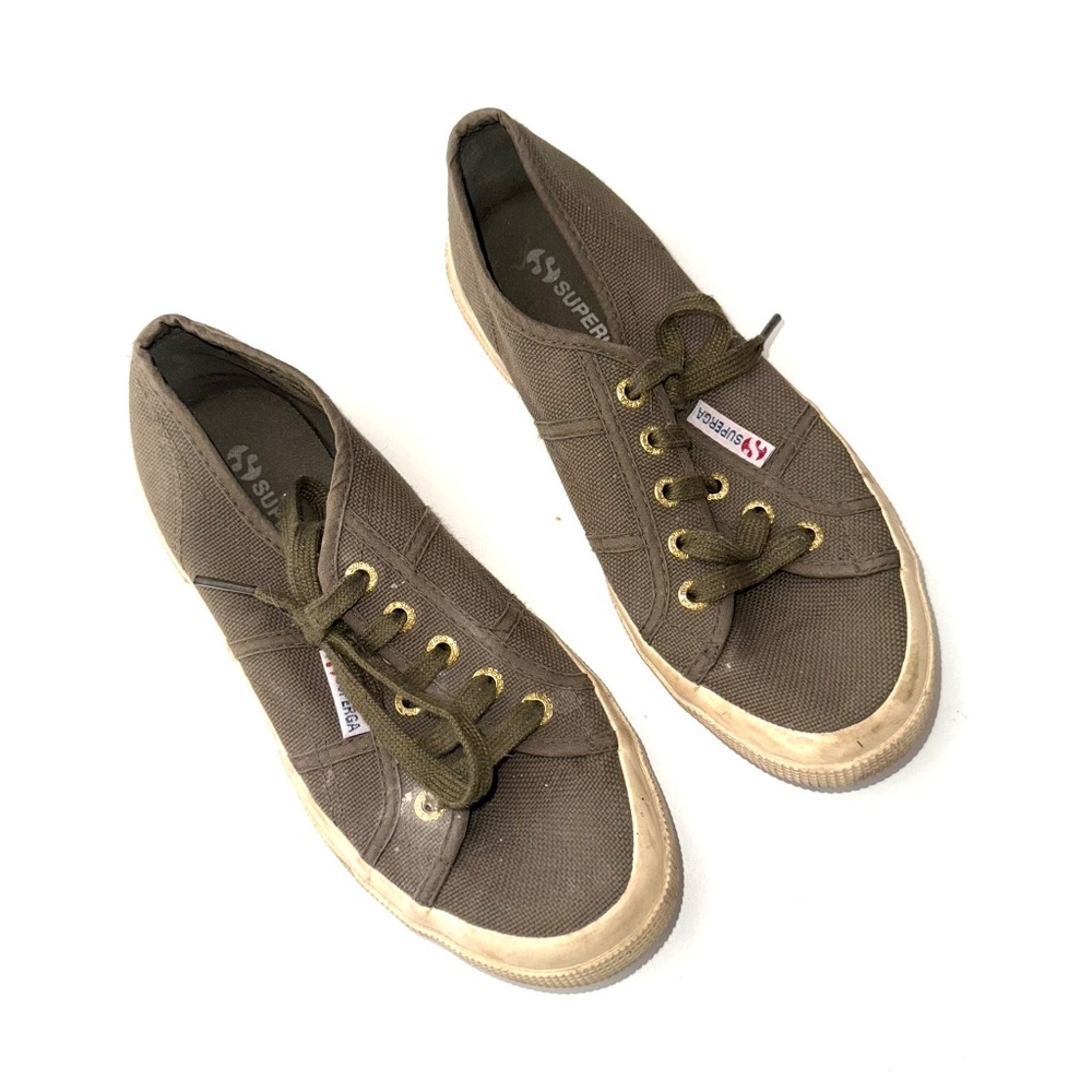 SUPERGA Womens 37 Green Canvas Low Top Casual Classic Sneakers Bin4